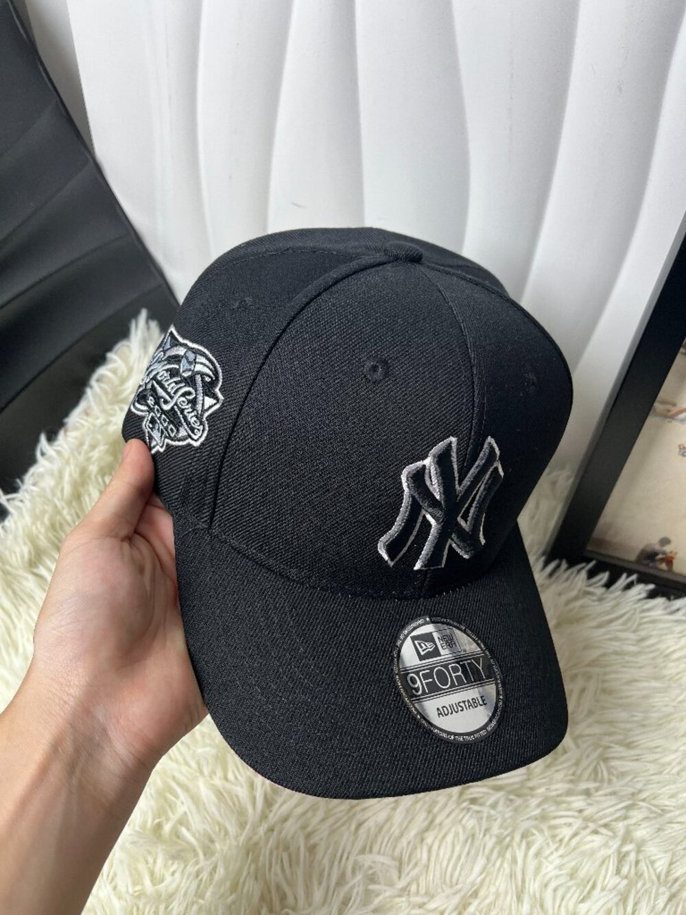New Era NY Yankees 9FORTY Black Racing Patch Adjustable Baseball Cap